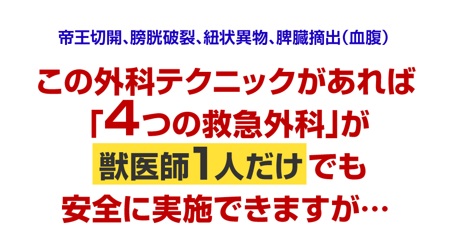 この外科テクニックがあれば「4つの救急外科」が獣医師1人だけでも安全に実施できますが…