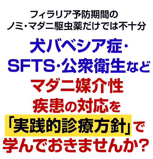 犬バベシア症・SFTS・公衆衛生などマダニ媒介性疾患の対応を「実践的診療方針」で学んでおきませんか？