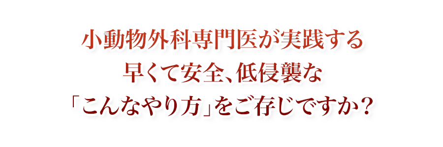 小動物外科専門医が実践する 早くて安全、低侵襲な「こんなやり方」をご存じですか？